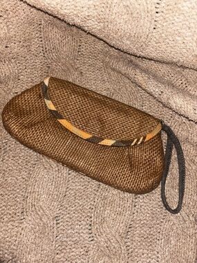 Vintage Gap 1969 Woven Straw Clutch Wristlet Brown Raffia Zip Pouch